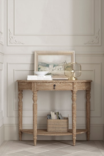 Feather & Black Weathered Oak Loire Wooden Half Moon Console Table