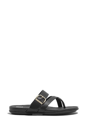 FitFlop Gracie Buckle Toe Post Black Sandals