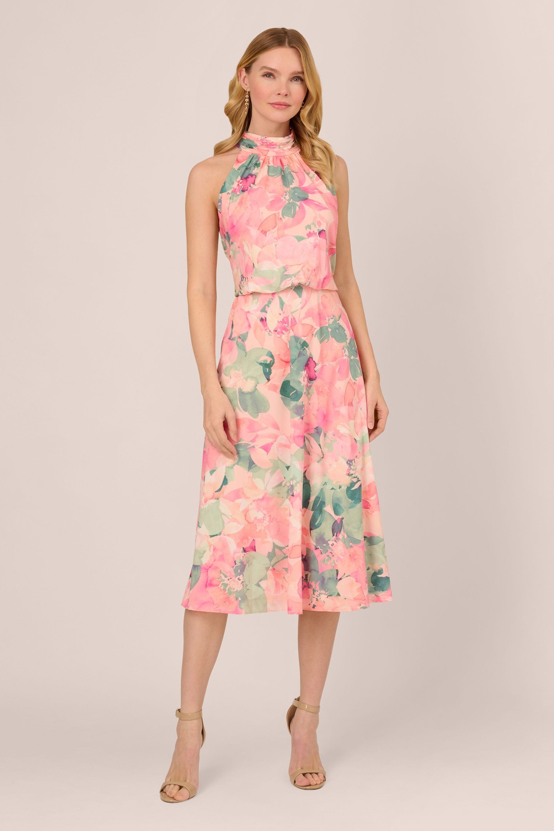 Buy Adrianna Papell Pink Printed Midi Dress from the Next UK
