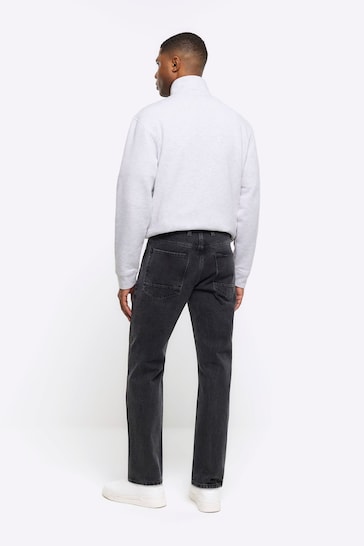 River Island Black Straight Fit Washed Jeans