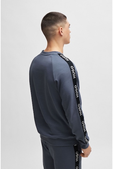 HUGO Blue Cotton-Terry Sweatshirt With Logo Tape and Ribbed Cuffs