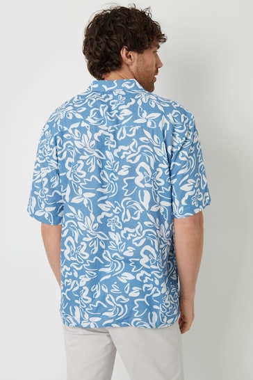 Threadbare Blue London Collar Printed Short Sleeve Shirt