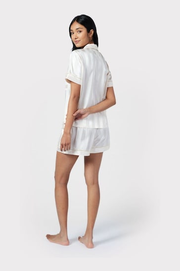 Chelsea Peers White Satin Jacquard Stripe Short Pyjama Set