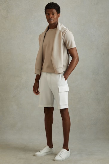 Reiss White Oliver Interlock Jersey Drawstring Shorts