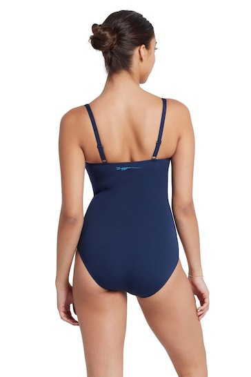 Zoggs Blue Ruched Front Swimsuit With Foam Cup Support And Adjustable Straps