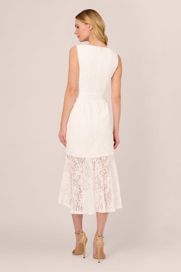 Adrianna Papell Lace Midi Flounce White Dress
