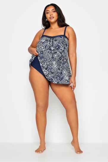 Yours Curve Blue Floral Print A-Line Tankini Top