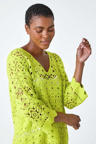 Roman Green Cotton Crochet Tunic Top
