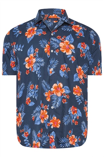 BadRhino Big & Tall Navy Blue & Orange Tropical Shirt