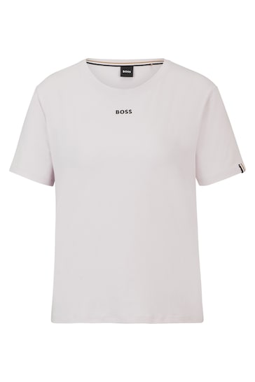 BOSS White Pyjama T-Shirt in Stretch Cotton With Logo Print