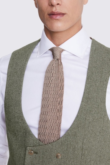 MOSS Slim Fit Green Sage Herringbone Tweed Waistcoat