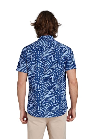 Raging Bull Blue Short Sleeve Palm Tree Poplin Shirt