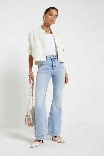 River Island Blue Petite High Rise Tummy Hold Flare Jeans