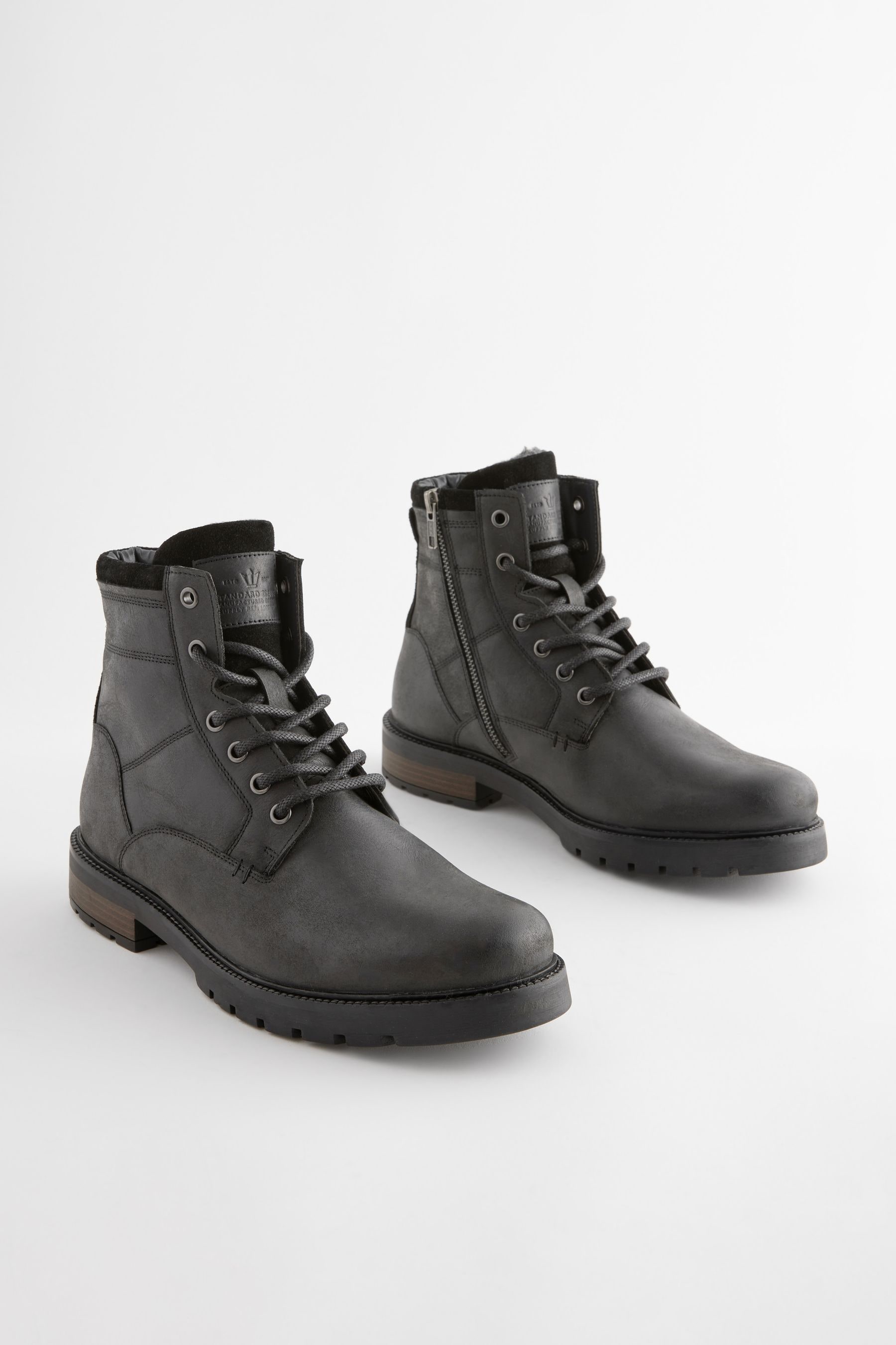 Black Leather Zip Boots