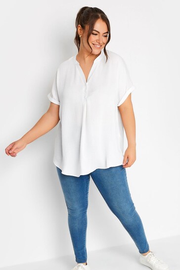 Yours Curve White Short Sleeve Half Placket Blouse