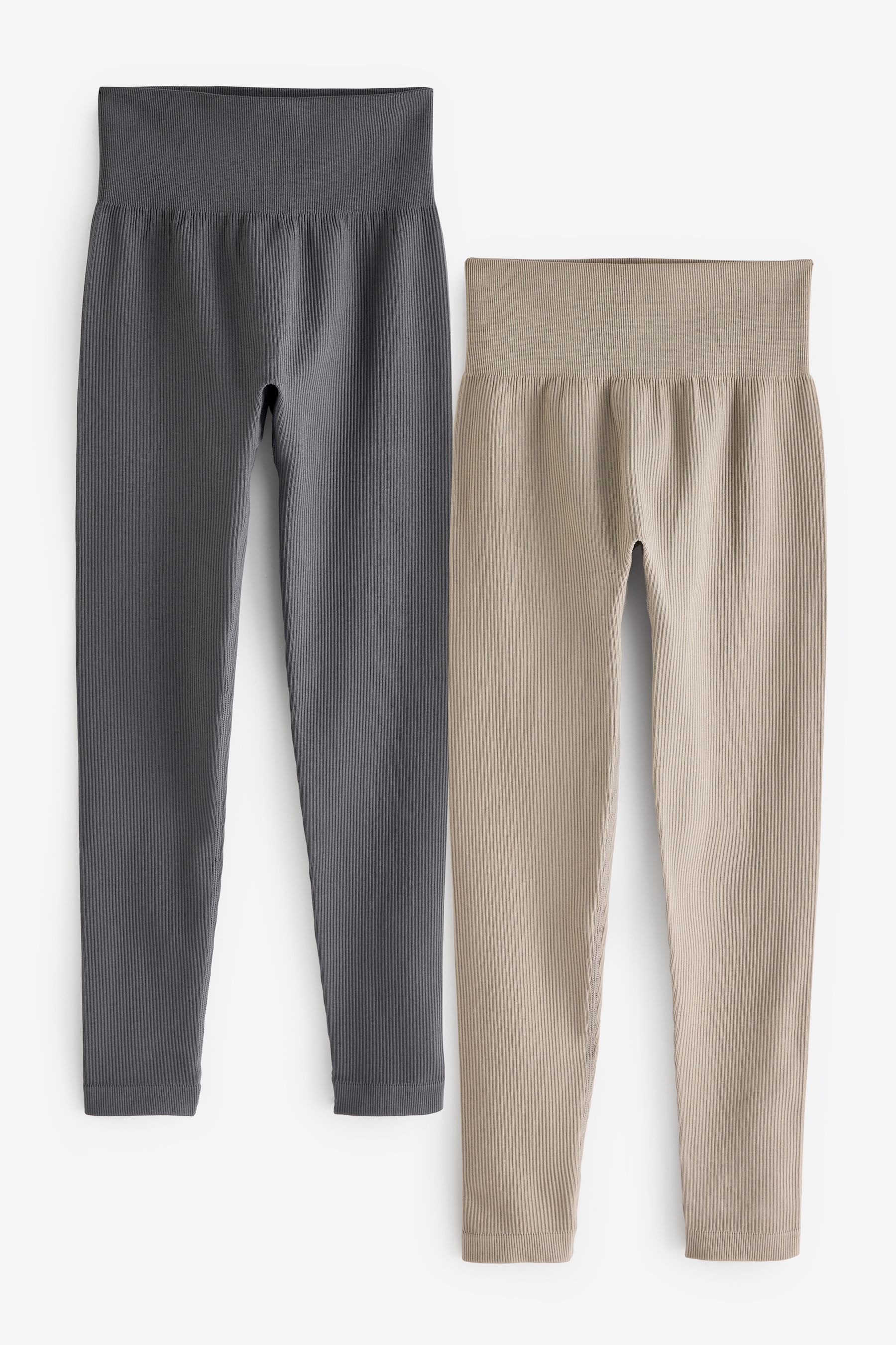 Buy Grey Ecru Ribbed High Waisted Leggings 2 Pack from the Next UK online shop