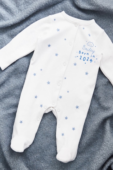 Personalised Born in 2024 Blue Star Design Sleepsuit by My 1st Years