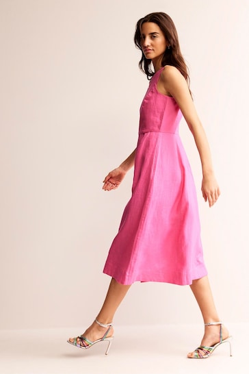 Boden Pink Carla Linen Midi Dress