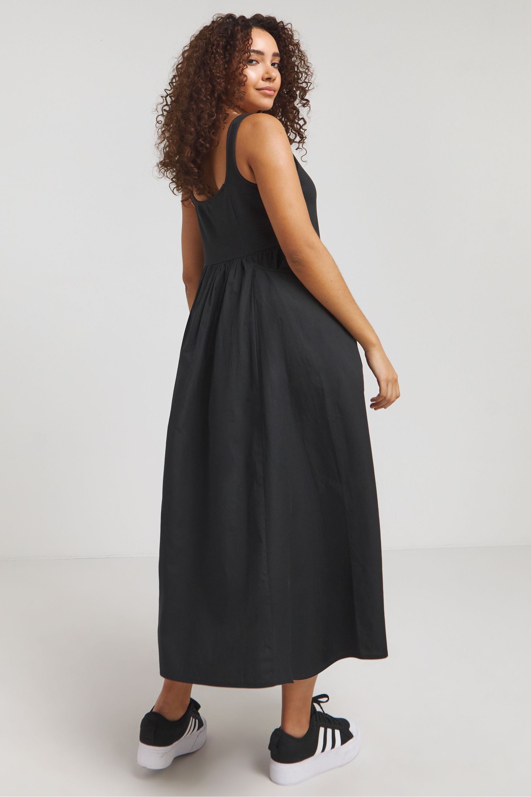 Buy Simply Be Black Jersey Poplin Mix Apron Dress from the