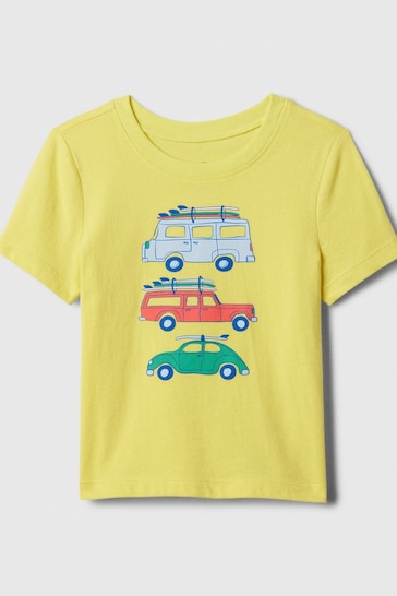 Gap Yellow Cars Cotton Graphic Short Sleeve Baby T-Shirt (Newborn-5yrs)