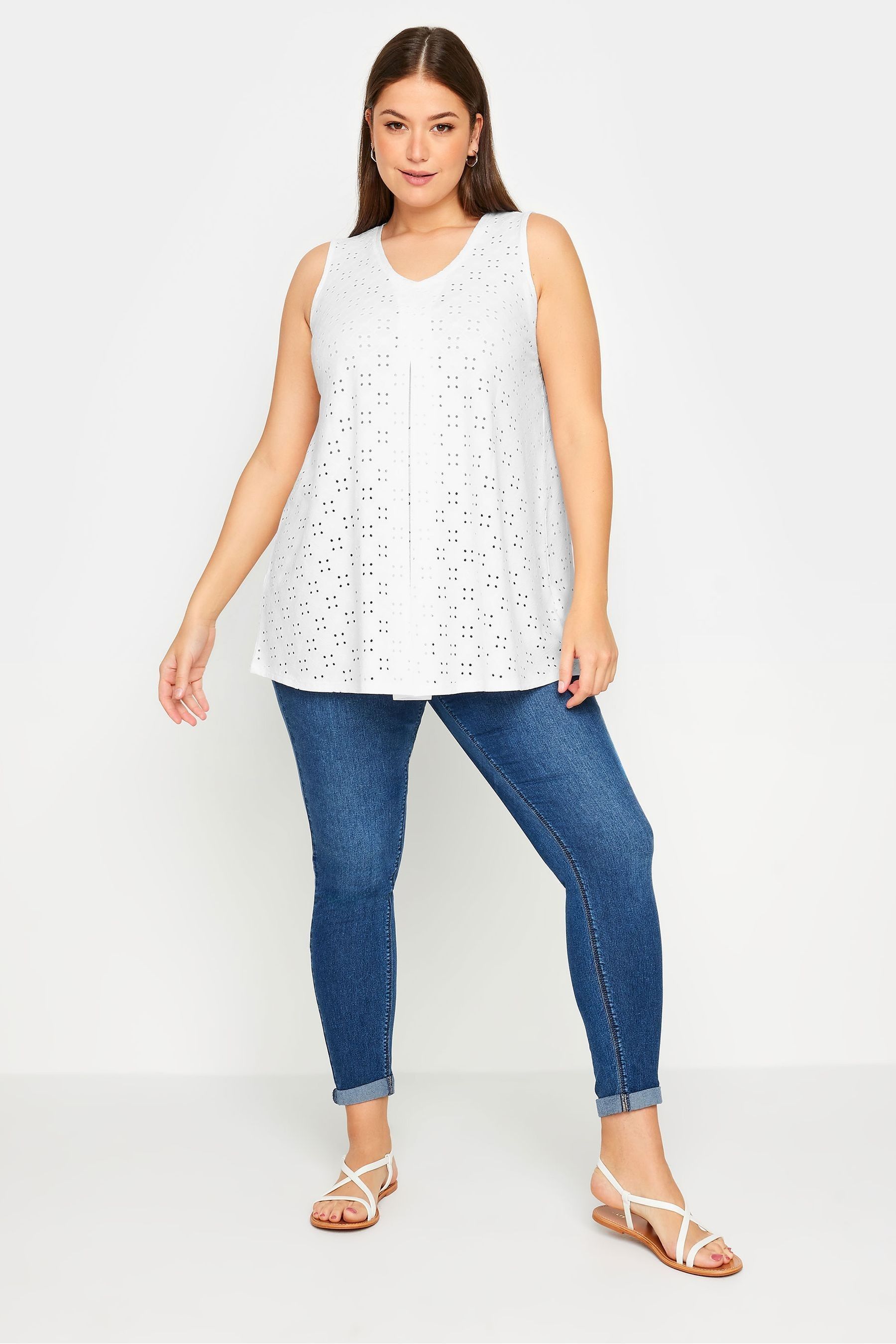 Buy Yours Curve White Broderie Pleated Swing Vest from the Next UK online shop
