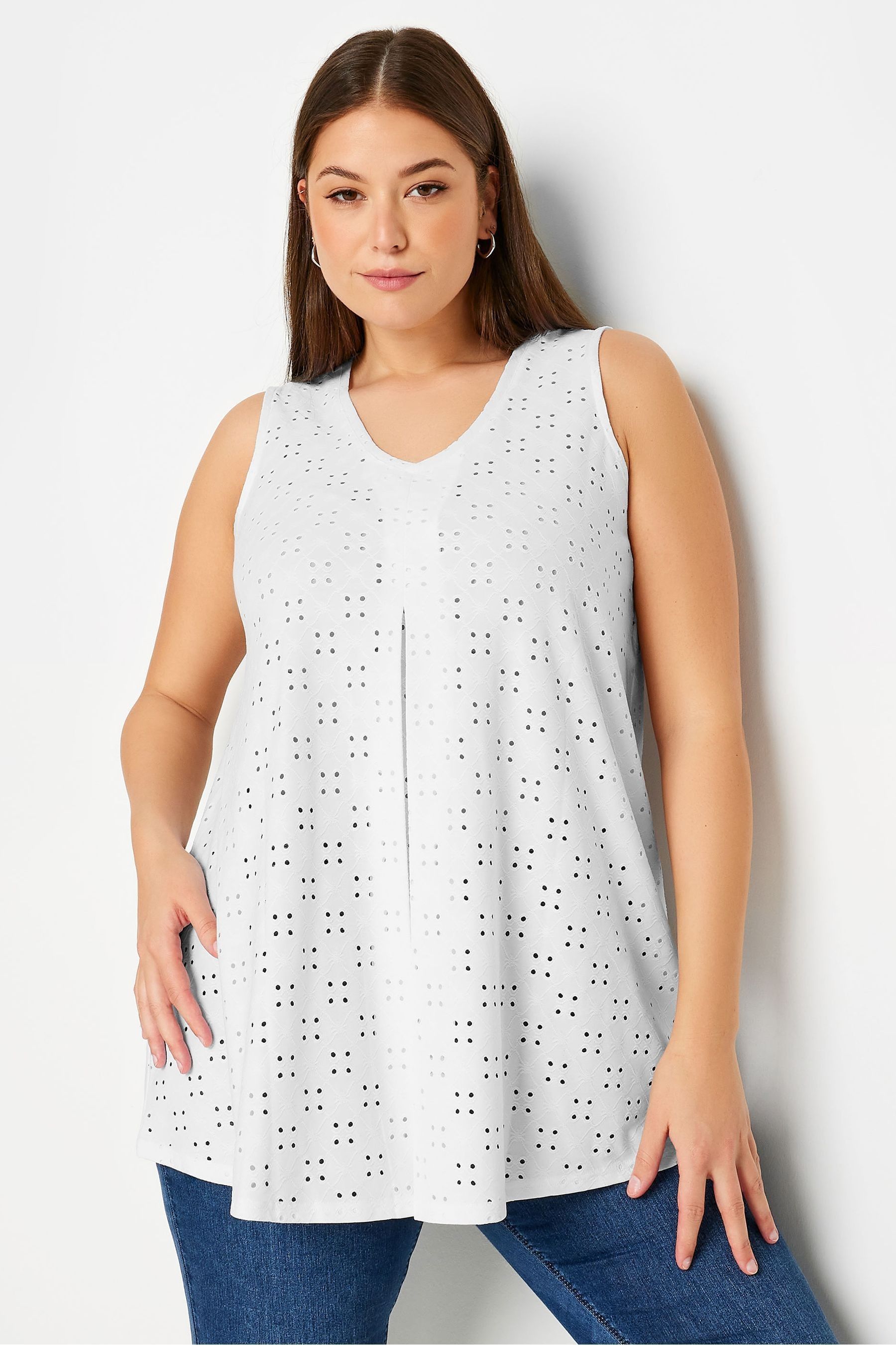 Buy Yours Curve White Broderie Pleated Swing Vest from the Next UK online shop