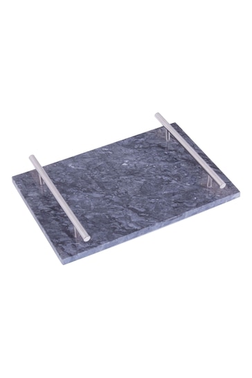 Interiors by Premier Black Marble Tray With Silver Handles