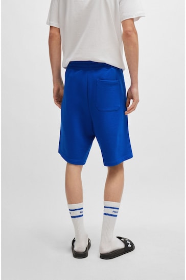 HUGO Blue Cotton Terry Jersey Logo Shorts