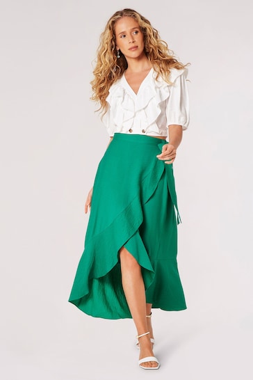 Apricot Green Big Ruffle Maxi Skirt