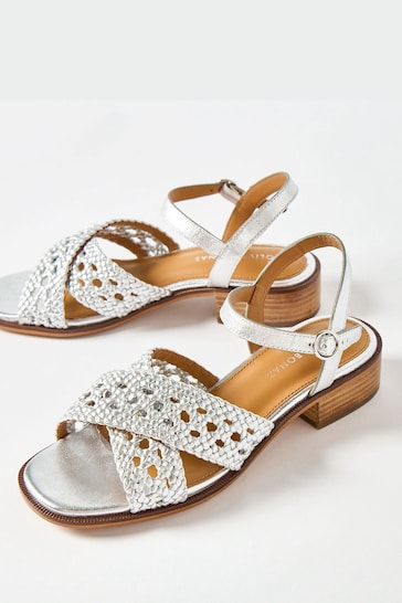 Oliver Bonas Silver Open Weave Leather Heeled Sandals