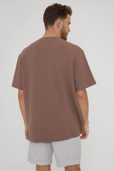 Threadbare Taupe Relaxed Fit Textured T-Shirt