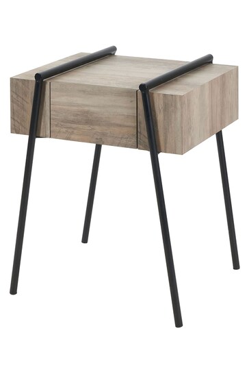 Pacific Brown Wood Veneer and Metal 1 Drawer Side Table