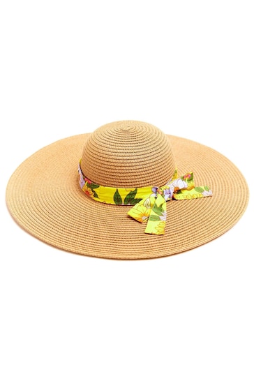 Nicole Miller Cream/Yellow Straw Sun Hat