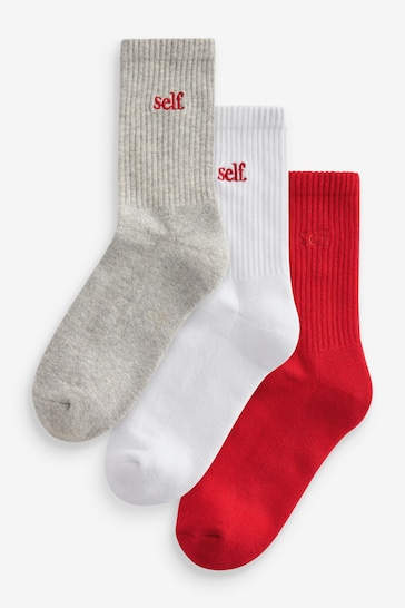 self. Red/Grey/White Cushion Sole Lounge Ankle Socks 3 Pack