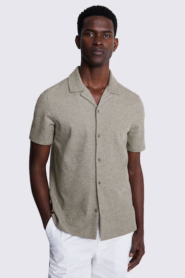 MOSS Grey Knitted Cuban Collar Shirt