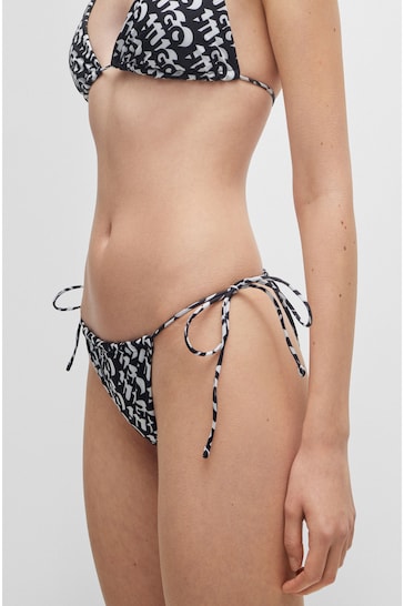 HUGO Tie-Side Black Bikini Bottoms With Repeat Logo Print