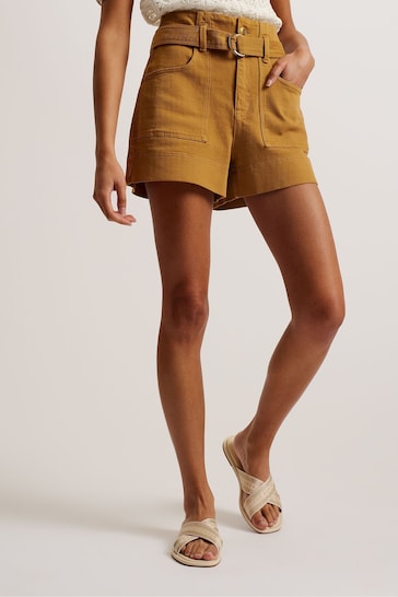 Ted Baker Brown Selda Self Tie High Waisted Shorts