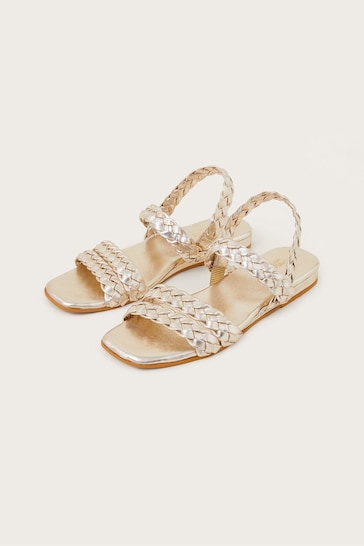 Monsoon Gold Braided Leather Wedge Sandals