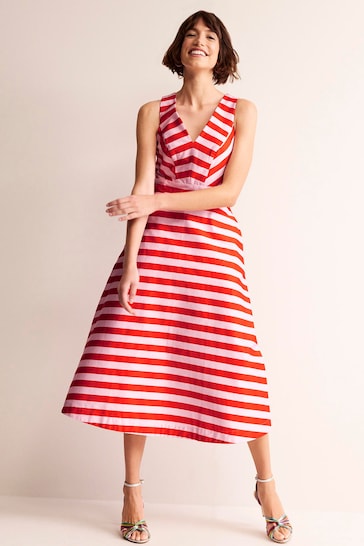 Boden Pink Panelled Stripe Bodice Midi Dress