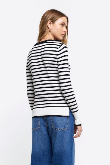 River Island White Stripe Crew Neck Knitted Top
