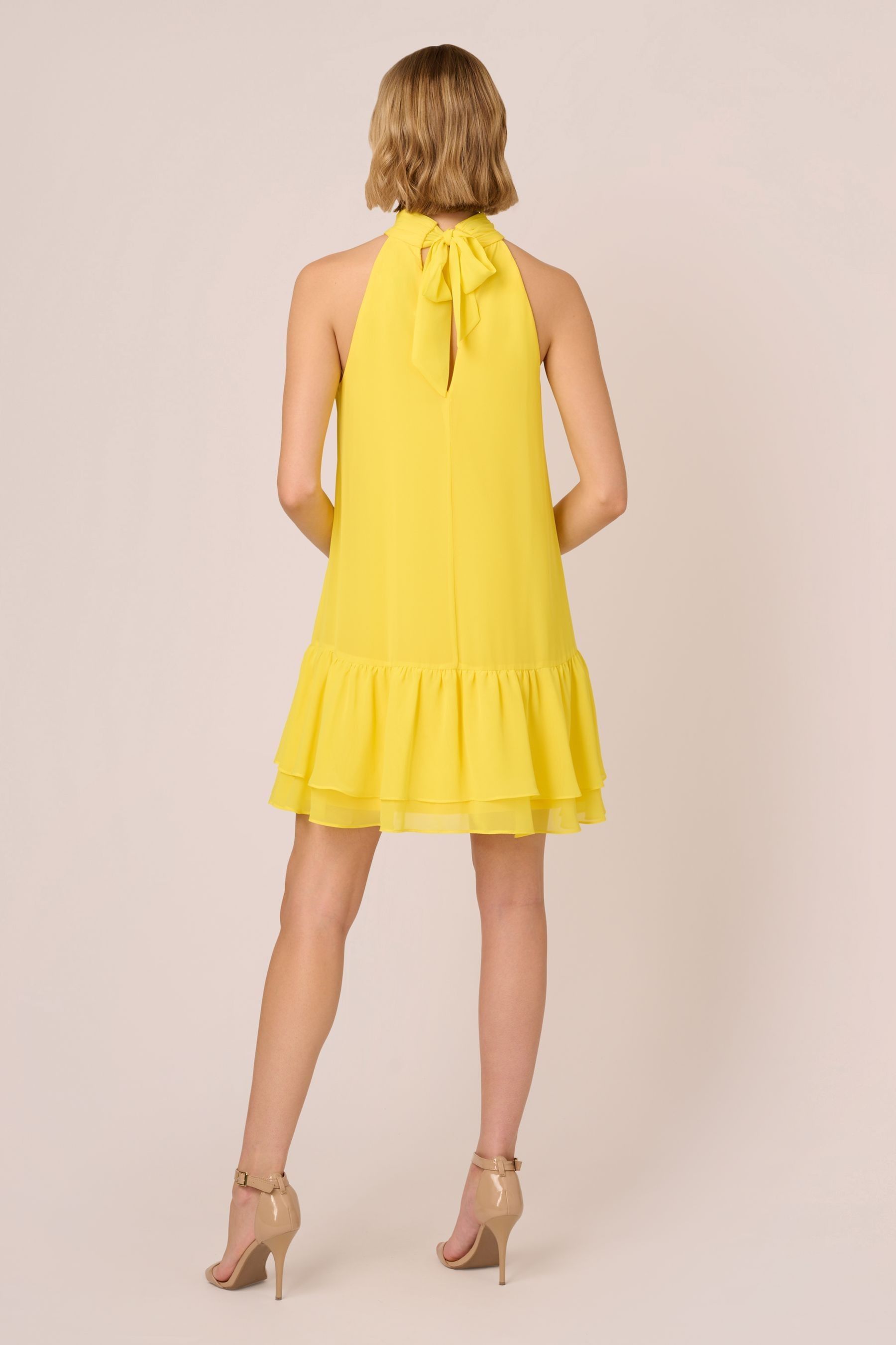 Buy Adrianna Papell Yellow Chiffon Trapeze Short Dress from the