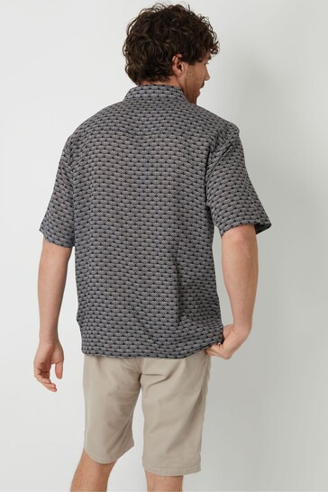 Threadbare Black Revere Collar Printed Short Sleeve Shirt