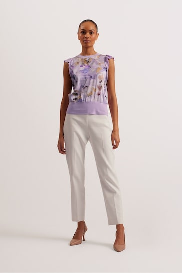Ted Baker Purple Shrayha Scallop Trim Woven Front T-Shirt