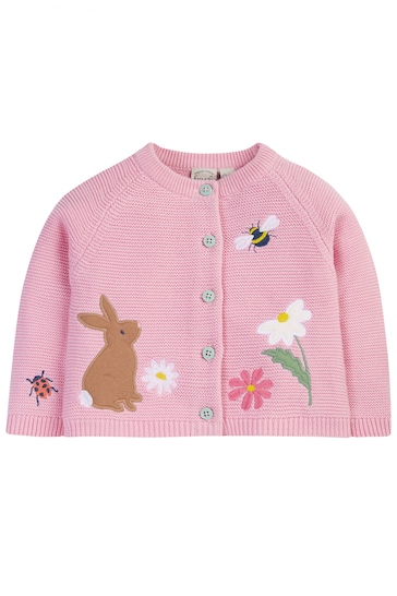 Frugi Pink Easter Rabbit Applique Detailed Cardigan