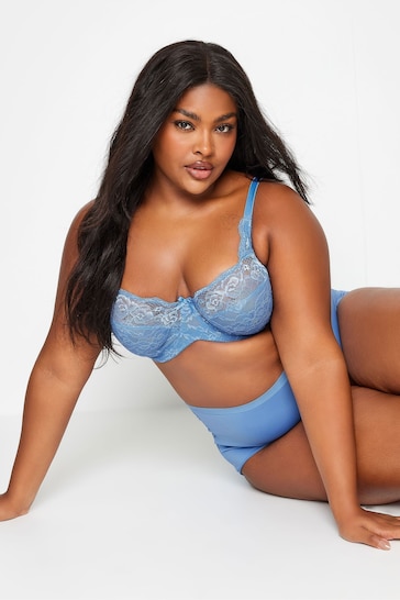 Blue Stretch Lace Non Padded Underwired Bra