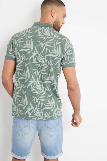 Threadbare Green Leaf Print Cotton Polo Shirt