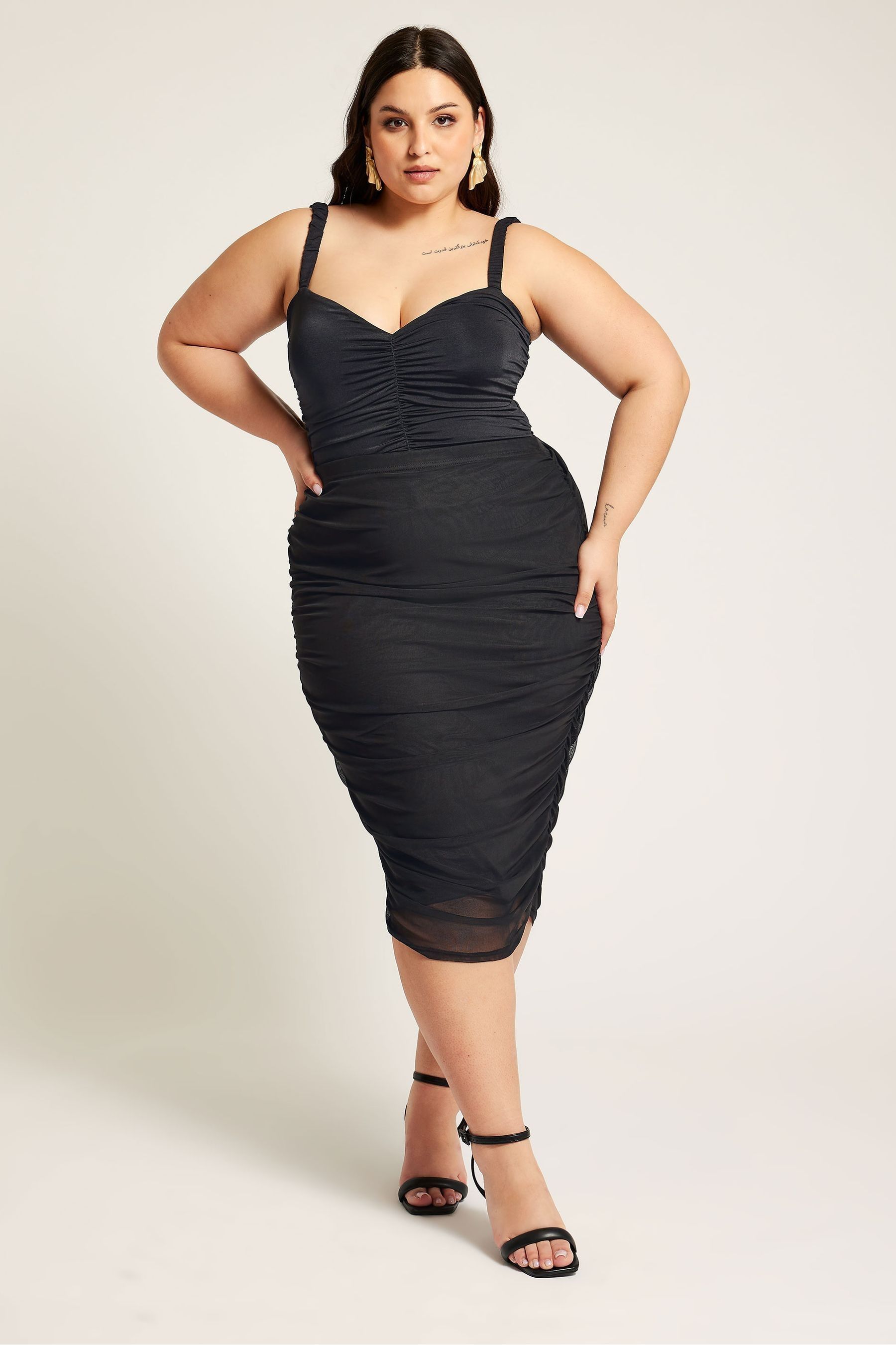 Black gathered midi skirt discount