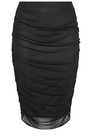 Yours Curve Black Mesh Gathered Midi Skirt