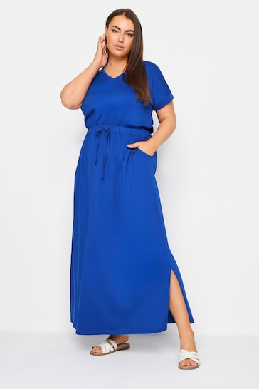 Yours Curve Blue Side Split Drawcord Maxi Dress