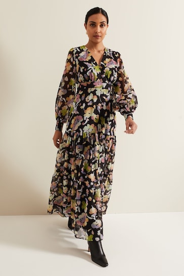 Phase Eight Black Petite Petite Sandra Floral Maxi Dress